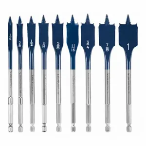 BOSCH DSB5009 Solid Spade Drill Bit, 1 Inch Overall Length, 1/4 Inch Shank Hex Size, 9 Drill Bits | CN9YGU 499K95