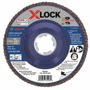 BOSCH FDX27450120 Flap Disc, Type 27, 4 1/2 Inch x 7/8 Inch, Zirconia Alumina, 120 Grit, Plastic Bk, X-LOCK | CN9WPG 54ZT97