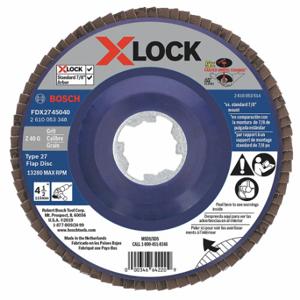 BOSCH FDX2745040 Flap Disc, Type 27, 4 1/2 Inch x 7/8 Inch, Zirconia Alumina, 40 Grit, Plastic Bk, X-LOCK | CN9WPH 54ZT94