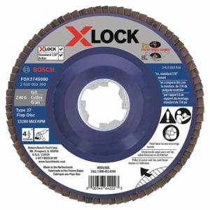 BOSCH FDX2745080 Flap Disc, Type 27, 4 1/2 Inch x 7/8 Inch, Zirconia Alumina, 80 Grit, Plastic Bk, X-LOCK | CN9WPK 54ZT96