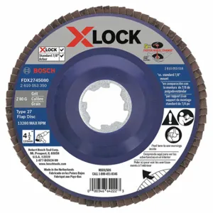 BOSCH FDX2745080 Flap Disc, Type 27, 4 1/2 Inch x 7/8 Inch, Zirconia Alumina, 80 Grit, Plastic Bk, X-LOCK | CN9WPK 54ZT96