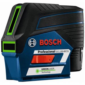 BOSCH GCL100-80CG Cross Line Laser Kit, 3 Beams, 1 Dots, 2 Lines, Green, 100 Ft Range W/O Detector | CN9XMD 494R19