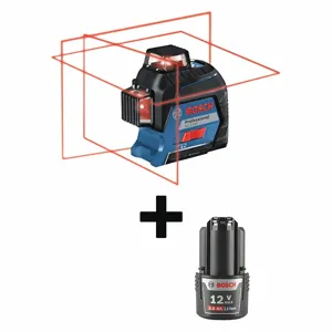 BOSCH GLL3-330C + BAT414 Line Laser, 3 Beams, 0 Dots, 3 Lines, Red, 200 ft Range w/o Detector | CN9XMQ 392R37