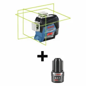 BOSCH GLL3-330CG + BAT414 Line Laser, 3 Beams, 0 Dots, 3 Lines, Green, 200 ft Range w/o Detector, Line Lasers | CN9XMP 392R36