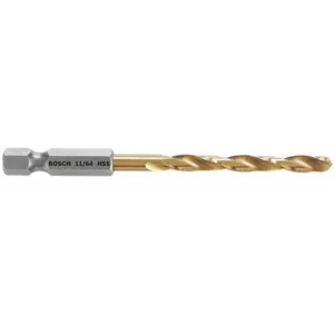 BOSCH TI2138IM 11/64 Inch Twist Drill Bit, High Speed Steel, TiN, 2 Inch Depth, Hex Shank Type | CD2HKZ 48XY30