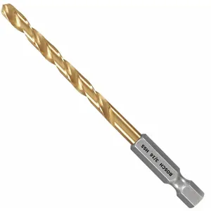 BOSCH TI4139IM 3/16 Inch Twist Drill Bit, High Speed Steel, TiN, 2 Inch Depth, Hex Shank Type | CD2HPD 53DM56