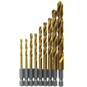 BOSCH TI9IM 9-Pc. Twist Drill Bit Set, 135 Deg., High Speed Steel, Hex Shank Type | CD2HPM 53DM65