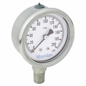 BOURDON MEX3-D50.H23/0133 Industrial Pressure Gauge, 0 To 200 Psi, 2 1/2 Inch Dial, 1/4 Inch Npt Male, Bottom, Mex3 | CP2AHX 437U55