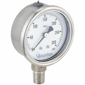 BOURDON MEX3-D50.H25/0133 Industrial Pressure Gauge, 0 To 300 Psi, 2 1/2 Inch Dial, 1/4 Inch Npt Male, Bottom, Mex3 | CP2AJG 437U56