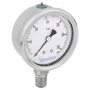 BOURDON MEX3-D52.H17/0133 Industrial Pressure Gauge, 0 To 30 PSI, 2 1/2 Inch Dial, Liquid-Filled, 1/4 Inch Npt Male | CP2AJD 437U57