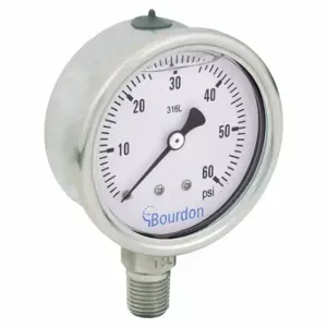 BOURDON MEX3-D52.H19/0133 Industrial Pressure Gauge, 0 To 60 PSI, 2 1/2 Inch Dial, Liquid-Filled, 1/4 Inch Npt Male | CP2AJR 437U58