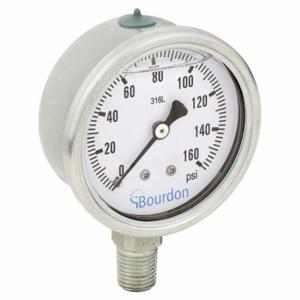 BOURDON MEX3-D52.H22/0133 Industrie-Manometer, 0 bis 160 PSI, 2 1/2 Zoll Zifferblatt, flüssigkeitsgefüllt, 1/4 Zoll NPT-Außengewinde | CP2AHT 437U60