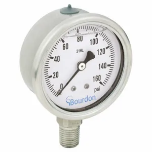 BOURDON MEX3-D52.H22/0133 Industrial Pressure Gauge, 0 To 160 PSI, 2 1/2 Inch Dial, Liquid-Filled, 1/4 Inch Npt Male | CP2AHT 437U60