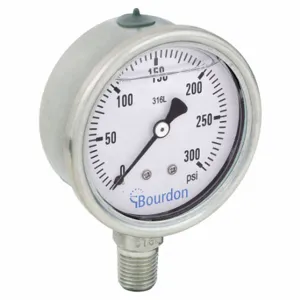 BOURDON MEX3-D52.H25/0133 Industrial Pressure Gauge, 0 To 300 PSI, 2 1/2 Inch Dial, Liquid-Filled, 1/4 Inch Npt Male | CP2AJH 437U62