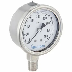 BOURDON MEX3-D52.H26/0133 Industrial Pressure Gauge, 0 To 400 PSI, 2 1/2 Inch Dial, Liquid-Filled, 1/4 Inch Npt Male | CP2AJL 437U63