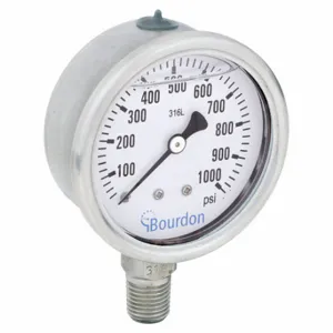 BOURDON MEX3-D52.H30/0133 Industrial Pressure Gauge, 0 To 1000 PSI, 2 1/2 Inch Dial, Liquid-Filled | CP2AHJ 437U65