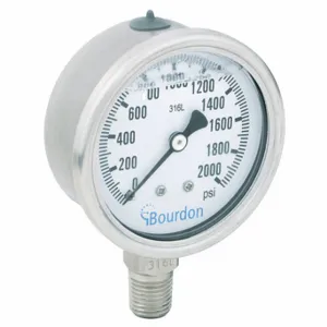 BOURDON MEX3-D52.H32/0133 Industrial Pressure Gauge, 0 To 2000 PSI, 2 1/2 Inch Dial, Liquid-Filled | CP2AHW 437U66