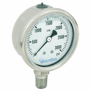 BOURDON MEX3-D52.H34/0133 Industrie-Manometer, 0 bis 3000 PSI, 2 1/2 Zoll Zifferblatt, flüssigkeitsgefüllt | CP2AJB 437U67