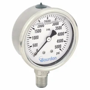 BOURDON MEX3-D52.H37/0133 Industrial Pressure Gauge, 0 To 5000 PSI, 2 1/2 Inch Dial, Liquid-Filled | CP2AJP 437U68