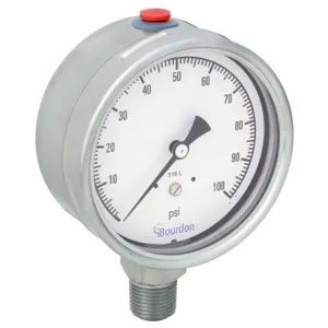 BOURDON MEX5-D60.H21 Industrial Pressure Gauge, 0 To 100 PSI, 4 Inch Dial, 1/2 Inch Npt Male, ±1.0% Accuracy | CP2AJY 437U71