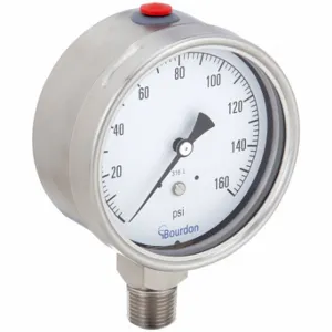 BOURDON MEX5-D60.H22 Industrial Pressure Gauge, 0 To 160 PSI, 4 Inch Dial, 1/2 Inch Npt Male, ±1.0% Accuracy | CP2AHU 437U72