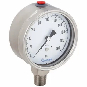 BOURDON MEX5-D60.H23 Industrial Pressure Gauge, 0 To 200 PSI, 4 Inch Dial, 1/2 Inch Npt Male, ±1.0% Accuracy | CP2AHZ 437U73