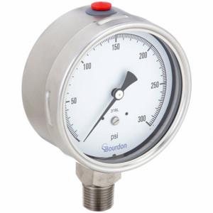 BOURDON MEX5-D60.H25 Industrie-Manometer, 0 bis 300 PSI, 4-Zoll-Zifferblatt, 1/2 Zoll NPT-Außengewinde, ±1.0 % Genauigkeit | CP2AJJ 437U74