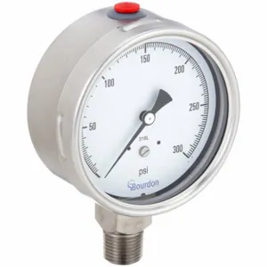 BOURDON MEX5-D60.H25 Industrial Pressure Gauge, 0 To 300 PSI, 4 Inch Dial, 1/2 Inch Npt Male, ±1.0% Accuracy | CP2AJJ 437U74