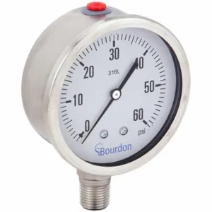 BOURDON MEX5-D62.H19/0133 Industrial Pressure Gauge, 0 To 60 PSI, 4 Inch Dial, Liquid-Filled, 1/2 Inch Npt Male | CP2AJU 437U82