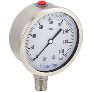 BOURDON MEX5-D62.H22/0133 Industrial Pressure Gauge, 0 To 160 PSI, 4 Inch Dial, Liquid-Filled, 1/2 Inch Npt Male | CP2AHV 437U84