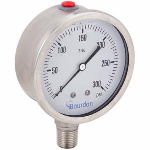 BOURDON MEX5-D62.H25/0133 Industrial Pressure Gauge, 0 To 300 PSI, 4 Inch Dial, Liquid-Filled, 1/2 Inch Npt Male | CP2AJK 437U86