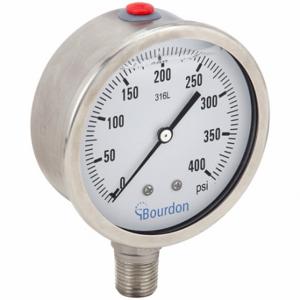 BOURDON MEX5-D62.H26/0133 Industrial Pressure Gauge, 0 To 400 PSI, 4 Inch Dial, Liquid-Filled, 1/2 Inch Npt Male | CP2AJN 437U87