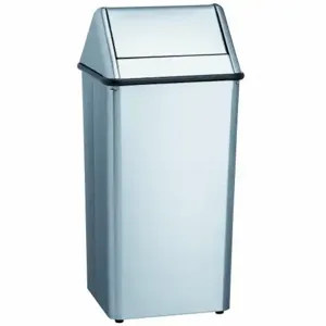 BRADLEY 377-380000 Waste Receptacle, Stainless Steel, Swing Top, Silver, 36 gal Capacity, 19 Inch Width/Dia | CP2AWC 61DH34