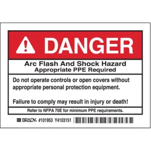 BRADY 101953 Arc Flash Protection Label - Pack Of 5 | AC4AAW 2XY18