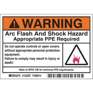 BRADY 102307 Arc Flash Protection Label - Pack Of 100 | AC3ZJY 2XU80