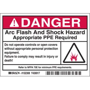 BRADY 102308 Arc Flash Protection Label - Pack Of 100 | AC3ZJZ 2XU82