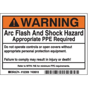 BRADY 102309 Arc Flash Protection Label - Pack Of 100 | AC4AAT 2XY15