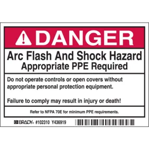 BRADY 102310 Arc Flash Protection Label - Pack Of 100 | AC4AAV 2XY17