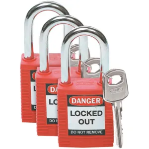 BRADY 105886 Lockout Padlock Keyed Alike Red 1/4 Inch - Pack Of 3 | AC8EEU 39N161