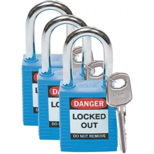 BRADY 105887 Lockout Padlock Keyed Alike Blue 1/4 Inch - Pack Of 3 | AC8EEV 39N162