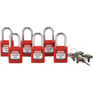 BRADY 105890 Lockout Padlock Keyed Alike Red 1/4 Inch - Pack Of 6 | AC8EFD 39N170