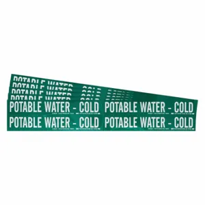 BRADY 106149-PK Pipe Marker, Potable Water - Cold, Green, White, Fits 3/4 to 2 3/8 Inch Size Pipe OD | CU2XME 782AC6