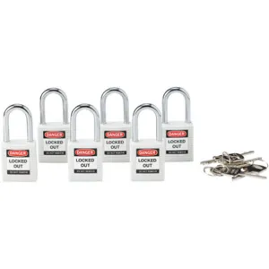 BRADY 118950 Lockout Padlock Keyed Alike White 1/4 Inch - Pack Of 6 | AC8EFM 39N178