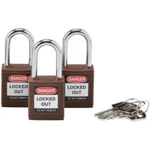 BRADY 118947 Lockout Padlock Keyed Alike Brown 1/4 Inch - Pack Of 3 | AC8EFA 39N167