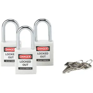 BRADY 118949 Lockout Padlock Keyed Alike White 1/4 Inch - Pack Of 3 | AC8EFC 39N169