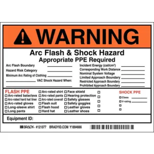 BRADY 121077 Arc Flash Protection Label 5 Inch H - Pack Of 5 | AE6DZF 5RB59