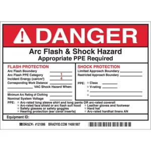 BRADY 121086 Arc Flash Protection Label 5 Inch H - Pack Of 5 | AE6DZP 5RB70