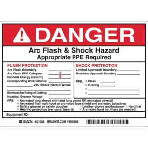 BRADY 121088 Arc Flash Protection Label 5 Inch H - Pack Of 5 | AE6DZR 5RB72