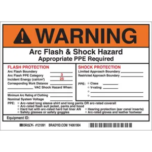 BRADY 121091 Arc Flash Protection Label 5 Inch H - Pack Of 5 | AE6DZV 5RB75