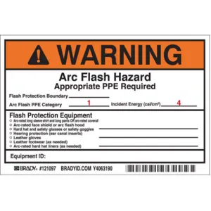 BRADY 121097 Arc Flash Protection Label 4 Inch H - Pack Of 5 | AE6EAC 5RB88